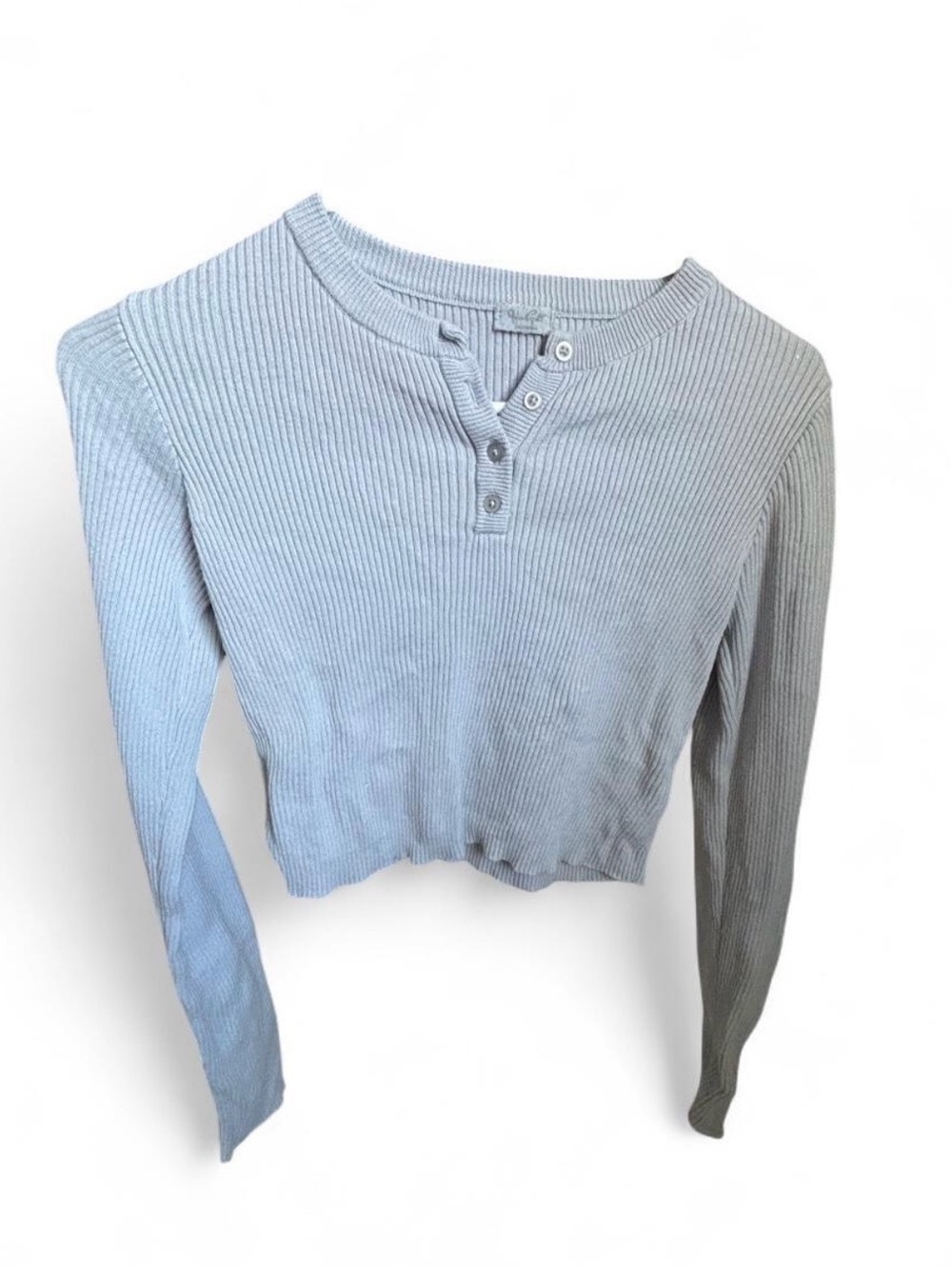 Brandy Melville Light Blue Ribbed Henley Crop Top